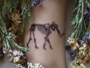 Skeleton tattoo by Tattooist Kimria #TattooistKimria #skeletontattoos #skeletontattoo #skeleton #bones #skull #death #anatomy #anatomical #dinosaur #woollymammoth #blackandgrey #realism #realistic #arm