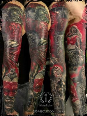 I've just found my old work; photo was done in 2016 (tattoo was around 2 years healed). From what I remember all was healed apart from white colour. Massive cover-up -no photos before :(#romantattoo #romans #romanempire #romanempiretattoo #guinevere #picts #quineveretattoo #pictstattoo #warriortattoo #grabotattoo #bristoltattoo #inkubatortattoo #inkmachines #intenzepride