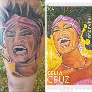 In-progress ..Part of sleeve on calve. Celia Cruz 