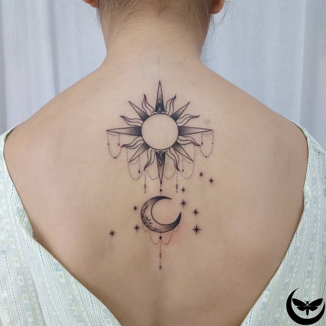 Sun moon back tattoo  Sun tattoos Tattoos Sun tattoo designs
