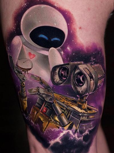 Best Tattoodo App tattoo by Steven Compton #StevenCompton #TattoodoApp #TattoodoApptattooartist #tattooartist #tattooart #tattooidea #inspiringtattoo #besttattoo #walle #disney #newschool #cute #arm #robot #heart