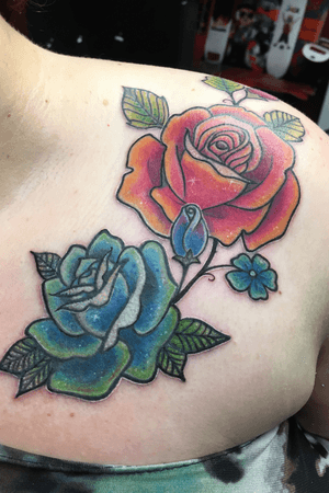 Neo traditional sparkly colored roses for the homie:)