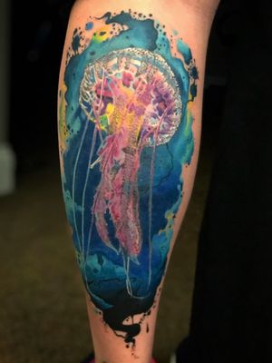 Best Tattoodo App tattoo by David Joseph Kline #DavidJosephKline #TattoodoApp #TattoodoApptattooartist #tattooartist #tattooart #tattooidea #inspiringtattoo #besttattoo #realism #realistic #jellyfish #ocean #leg