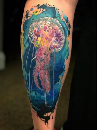 Best Tattoodo App tattoo by David Joseph Kline #DavidJosephKline #TattoodoApp #TattoodoApptattooartist #tattooartist #tattooart #tattooidea #inspiringtattoo #besttattoo #realism #realistic #jellyfish #ocean #leg