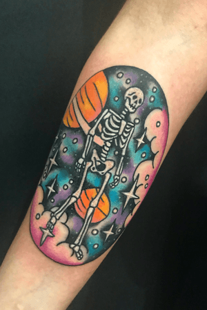 Cosmic skeleton by Harriet Heath / Lone Rose Tattoo at Dharma, London