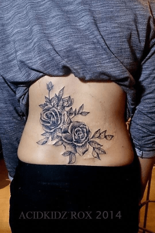 Lotus Flower And Butterflies Tattoo On Lower Back