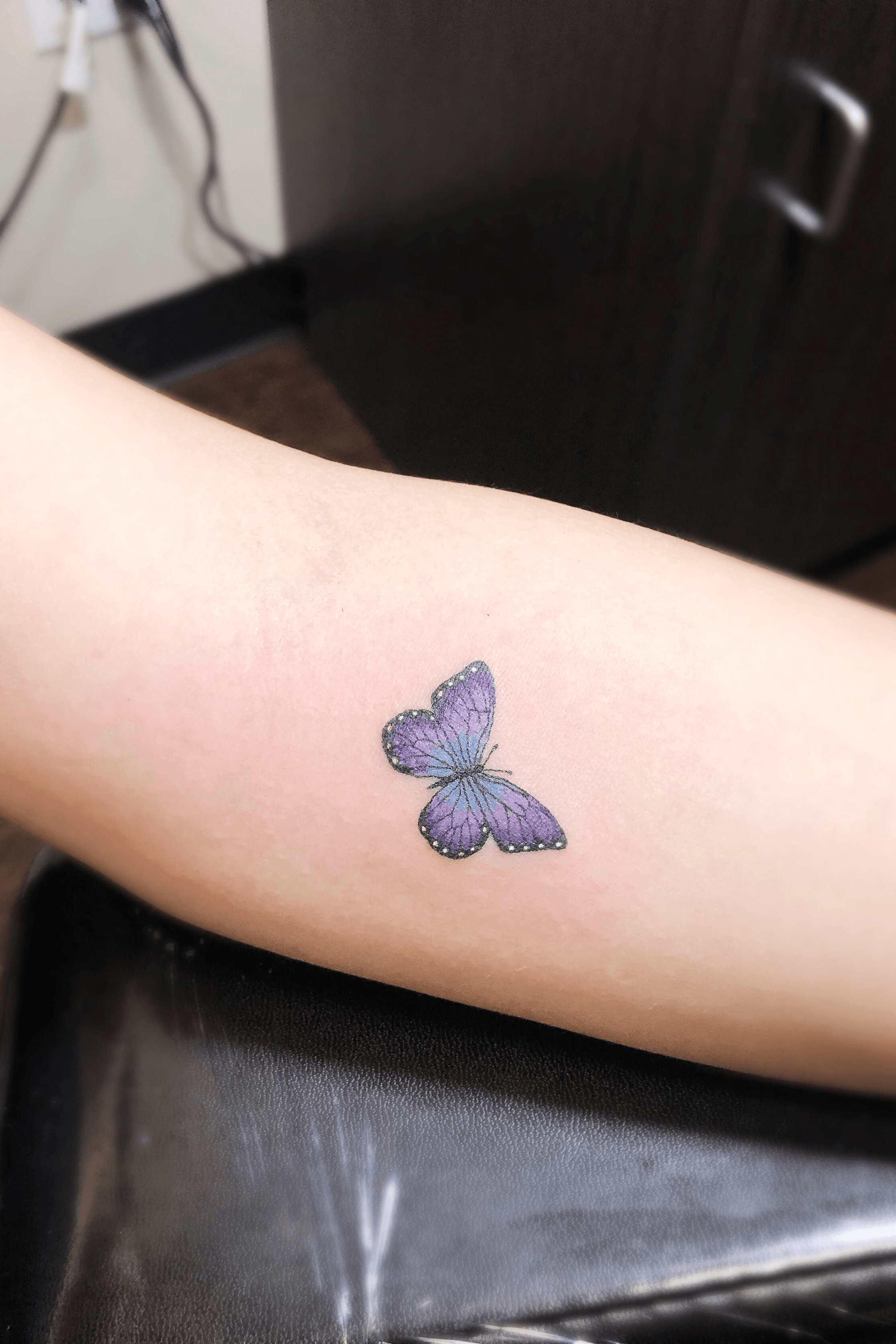 purple ribbon butterfly tattoo