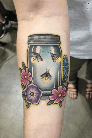 Fireflies in mason jar 