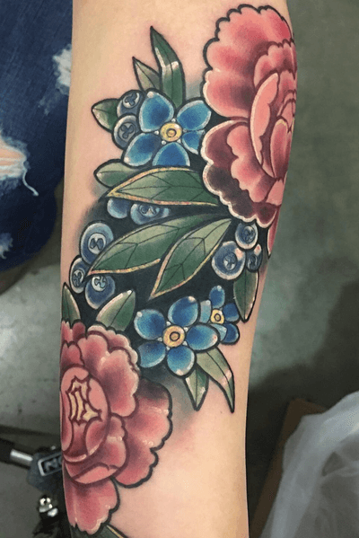 Peony coverup flower color tattoo 