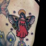 Fairy tattoo by Igor Puente #IgorPuente #fairytattoo #fairytattoos #fairy #wings #magic #folklore #fairytale #color #traditional #moon #star #butterflywings #arm