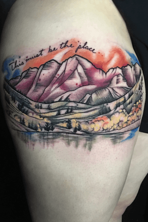 Watercolor tattoo maroon bells mountain range 