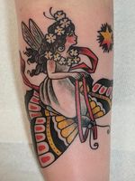 Fairy tattoo by Wes Pratt #WesPratt #fairytattoo #fairytattoos #fairy #wings #magic #folklore #fairytale #traditional #butterfly #flowers #color #arm #star