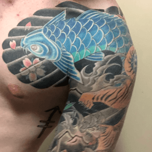 Japanese syle coy fish and tiger done in Gotemba, Japan 