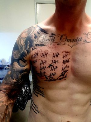 Very hard to tattoo one's own chest.....but the tally is getting up there 😎🤙