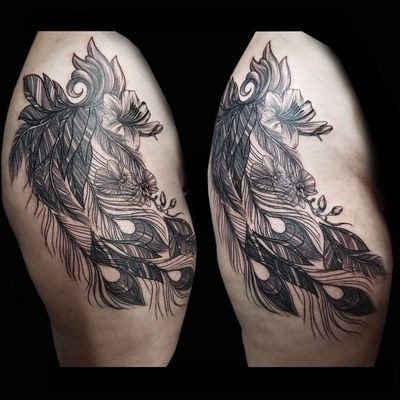Peacock Feather Black and Grey Tattoo – Tattoos Wizard Designs