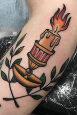 Neotraditional traditional candlestick tattoo color 