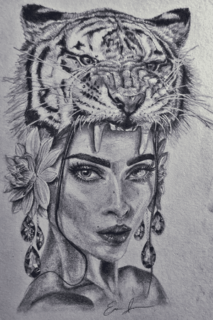 Lil sketch of a tattoo ill do soon on a friend of mine, follow and stay tuned to see the finished product!! #blackandgrey #realism #girl #tiger #blackandwhite #jewels #crystals #dope #awesome #sketch #pretty #cool 