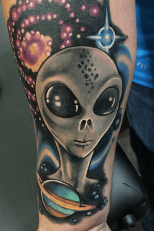 We are not alone. Alien and space tattoo 