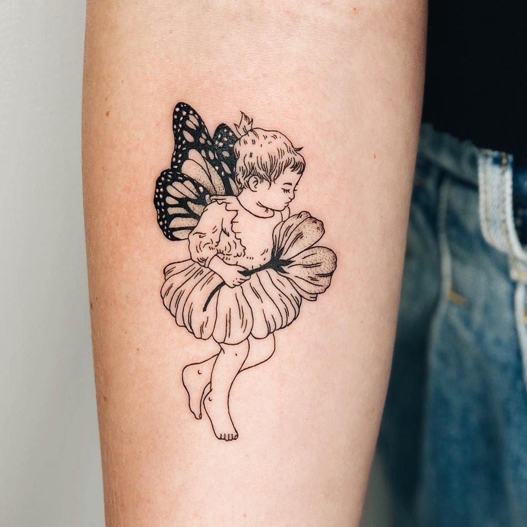 fairy and flowers tattoo by Anthony Plaza TattooNOW