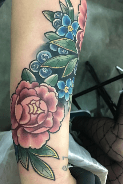 Peony color flower tattoo coverup