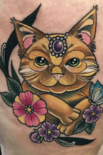  Eotraditiona cat tattoo color jewelry flowers