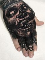Horror tattoo by Brandon Herrera #BrandonHerrera #darkart #horrortattoo #horror #darkarttattoo #darkness #evil #wicked #satanic #demonic #dark #hand #blackandgrey #demon #monster