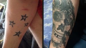 Tattoo done by Brendan from Compass Tattoo Ipswich, its a cover from a home job southern cross to a grim reaper skull, photo of before and after and healed up, couldn't be more happier with this tattoo