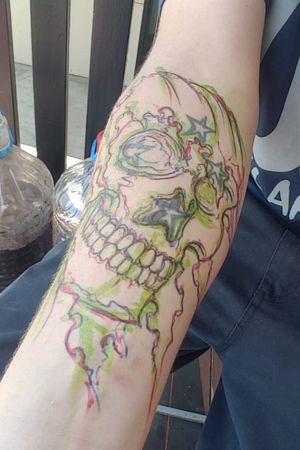 Tattoo done by Brendan from Compass Tattoo Ipswich, its a cover from a dodgy home job southern cross to a grim reaper skull, just a photo of it drawn out 