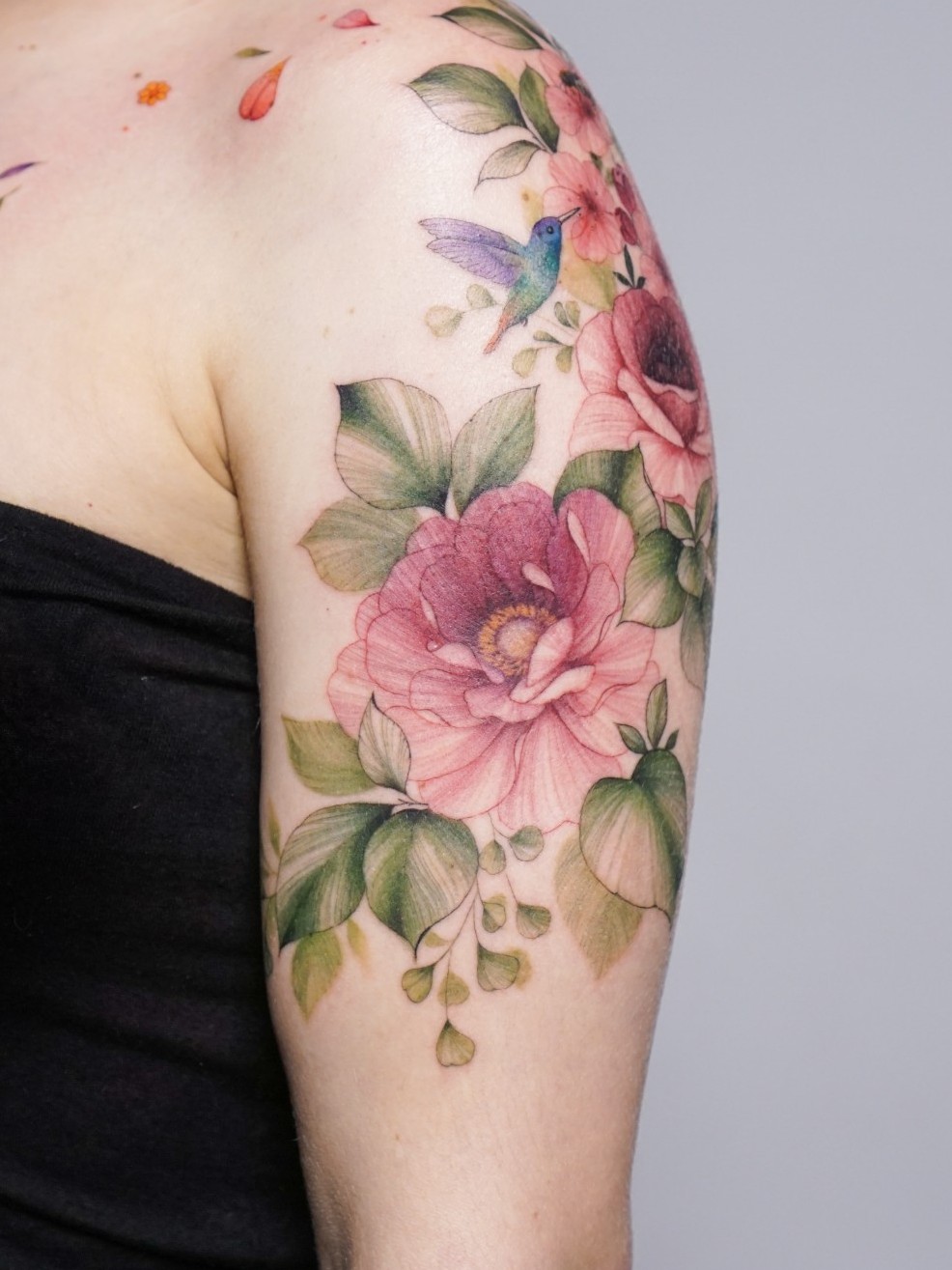 Tattoo Uploaded By Tattooist_Silo • #Flowertattoo #꽃타투 #타투 #Armtattoo  #Halfsleeve #Tattooedgirl #Peonytattoo #작약타투 #Tattoo #Tattooing  #Tattooartist #Koreatattoo #감성타투 #홍대타투 #칼라타투 #Colortattoo #Inked • Tattoodo