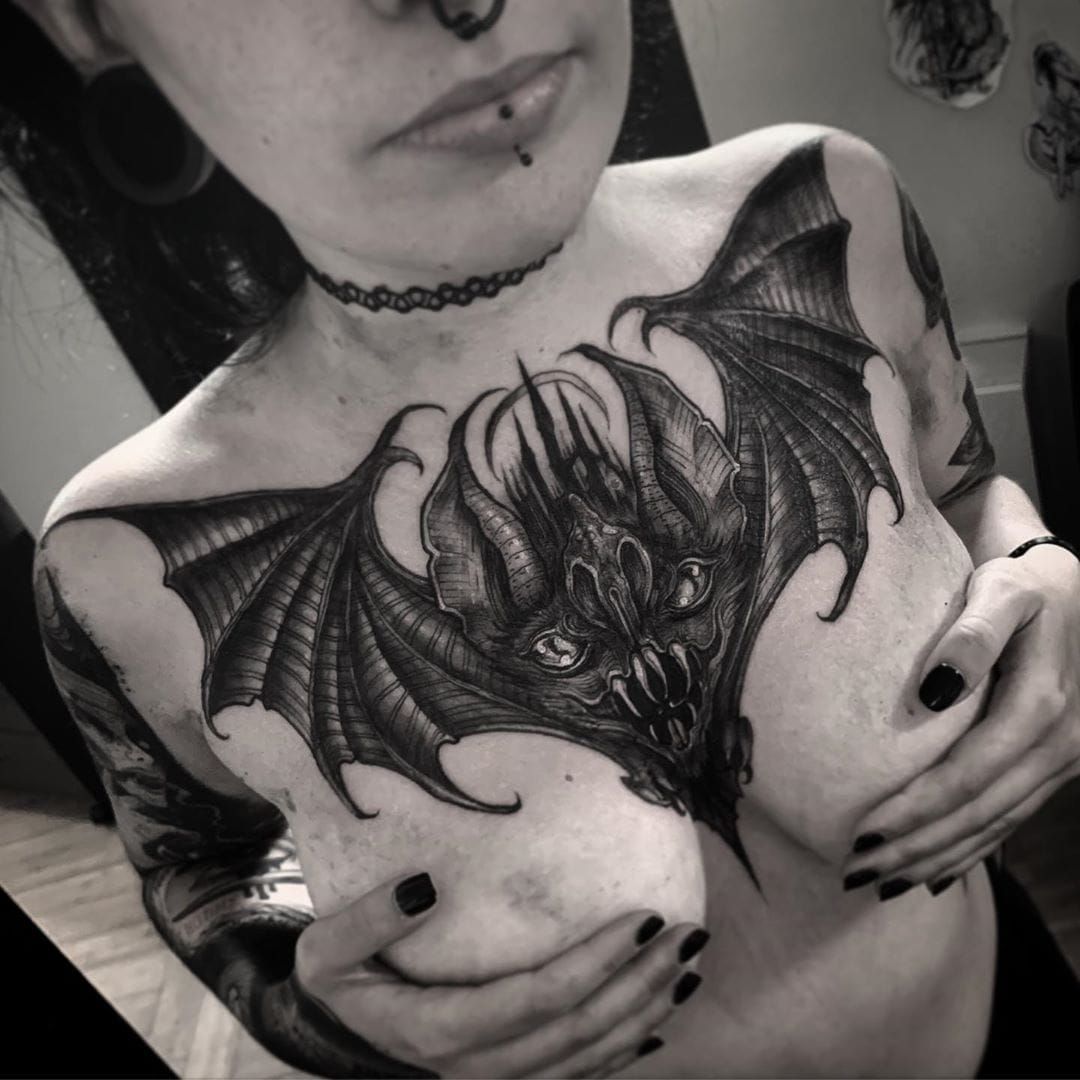 Gorgeous jeweled bat tattoo down at I AM Tattoo  Tattoos for women  Butterfly tattoos for women Boob tattoos