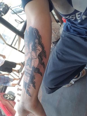 Tattoo done by Brendan from Compass Tattoo Ipswich, its a cover from a dodgy home job southern cross to a grim reaper skull, photo of it nearly finished, couldn't be more happier with this tattoo