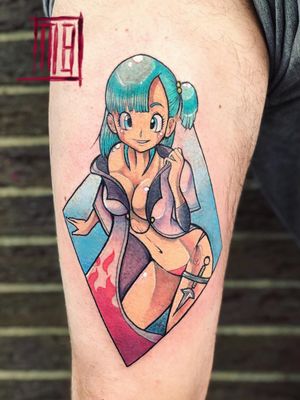 Crossover 3.0 - Bulma & Minato tattoo by Mina Boo Tattoo #MinaBoo #MinaBooTattoo #otaku #otakutattoo #animetattoo #mangatattoo #anime #manga #Japanese #newschool #Japaneseinspired #movies #comics #videogame #Dragonballz #leg #bulma