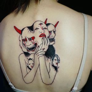 Dark art tattoo by Suzani #Suzani #darkart #horrortattoo #horror #darkarttattoo #darkness #evil #wicked #satanic #demonic #dark #back #illustrative #hannya #surreal #surrealism #backpiece