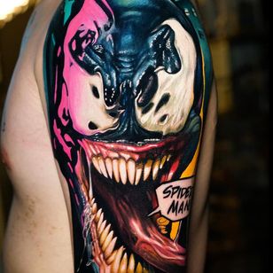 Tatuaje de arte oscuro por Dave Paulo #DavePaulo #darkart #horrortattoo #horror #darkarttattoo #darkness #evil #wicked #satanic #demonic #dark #color #spiderman #venom #realism #realistic #surrealism #monster
