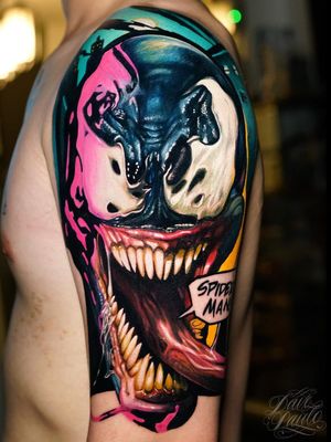Dark art tattoo by Dave Paulo #DavePaulo #darkart #horrortattoo #horror #darkarttattoo #darkness #evil #wicked #satanic #demonic #dark #color #spiderman #venom #realism #realistic #surrealism #monster