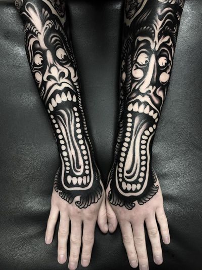 Dark art tattoo by Ruco #Ruco #darkart #horrortattoo #horror #darkarttattoo #darkness #evil #wicked #satanic #demonic #dark #blackwork #monster #hand #arm #spirits