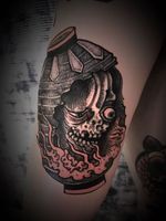 Dark art yokai tattoo by Bang Ganji #BangGanji #darkart #horrortattoo #horror #darkarttattoo #darkness #evil #wicked #satanic #demonic #dark #yokai #japanese #illustrative #arm