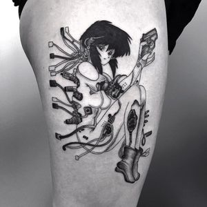 Ghost in the Shell tattoo by Frankie Sexton #FrankieSexton #otaku #otakutattoo #animetattoo #mangatattoo #anime #manga #Japanese #newschool #Japaneseinspired #movies #comics #videogame #ghostintheshell #leg