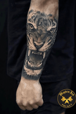 Tiger outside forearm piece , mayhem ink phuket 