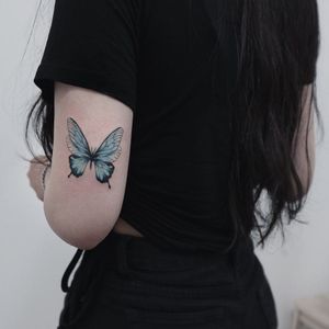Butterfly tattoo by Ludy Tattoo #LudyTattoo #butterflytattoo #butterflytattoos #butterfly #moth #wings #insect #nature #blue #arm #pretty #cute