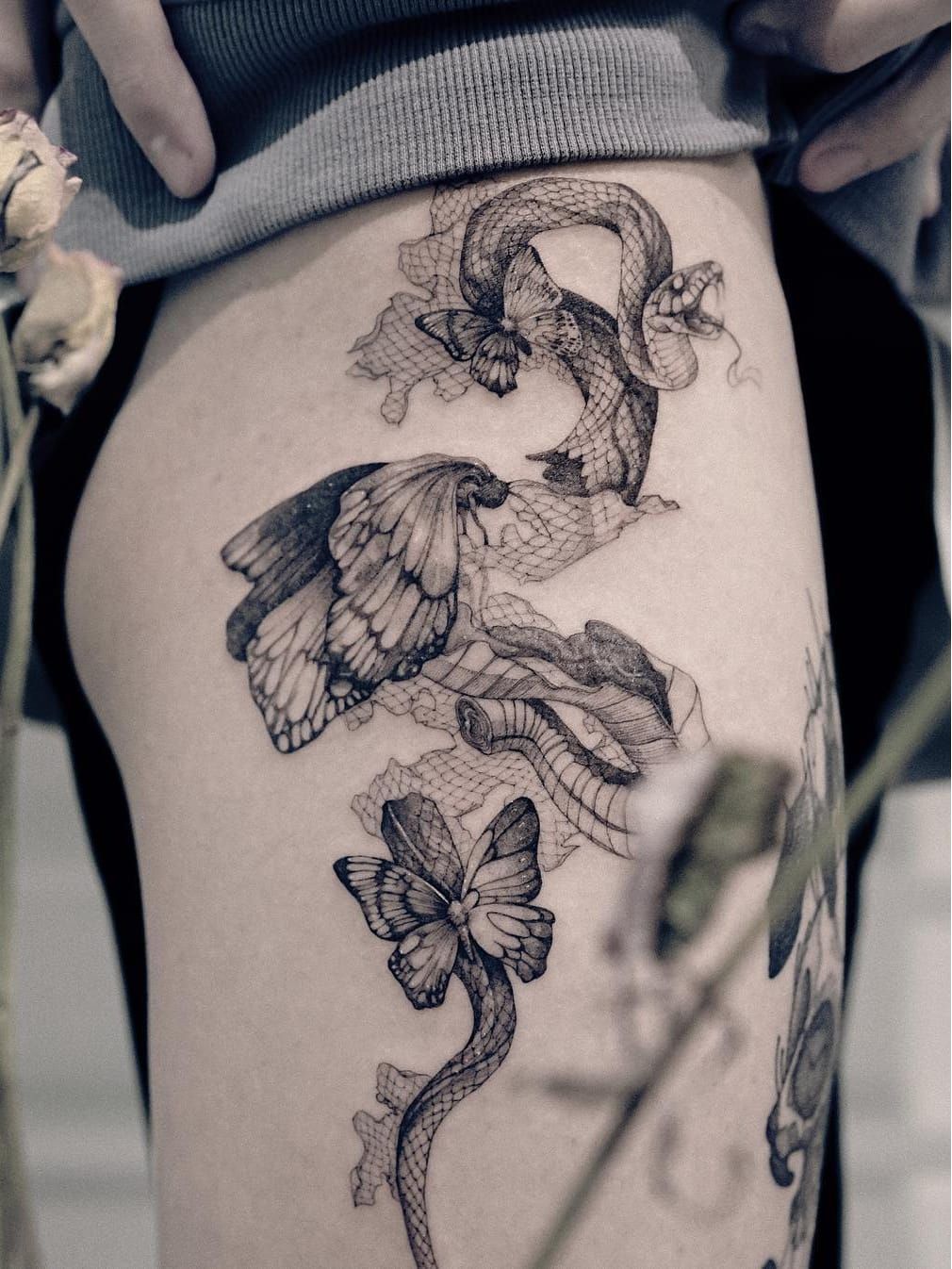 snake tattoo with moon and butterflyTikTok Search