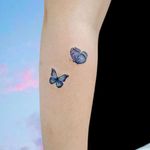 Butterfly tattoo by Song E Tattoo #SongETattoo #butterflytattoo #butterflytattoos #butterfly #moth #wings #insect #nature #blue #tiny #mini #small #arm #cute #pretty