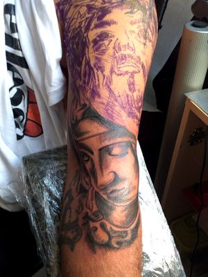 First Session #tattoo #jesus #maria #arm #sleeve #inked #tattoodo #germantattooer#natur #instatattoo #germantattooer #follow #followforfollower 