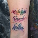 Two fresh names and a redo of an old one (not done by me)Freehand watercolour, rainbow for special katelyn ❤️🌈#premature ❤️#scripttattoo #freehand #watercolor #watercolortattoo #ink #inksplash #rainbowtattoo #colourtattoo 