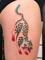 Leopard tattoo by Albie Makes Tattoos #AlbieMakesTattoos #Albie #TattoodoApp #TattoodoApptattooartist #tattooartist #tattooart #tattooidea #inspiringtattoo #besttattoo #leopard #cat #illustrative #junglecat #animal #leg