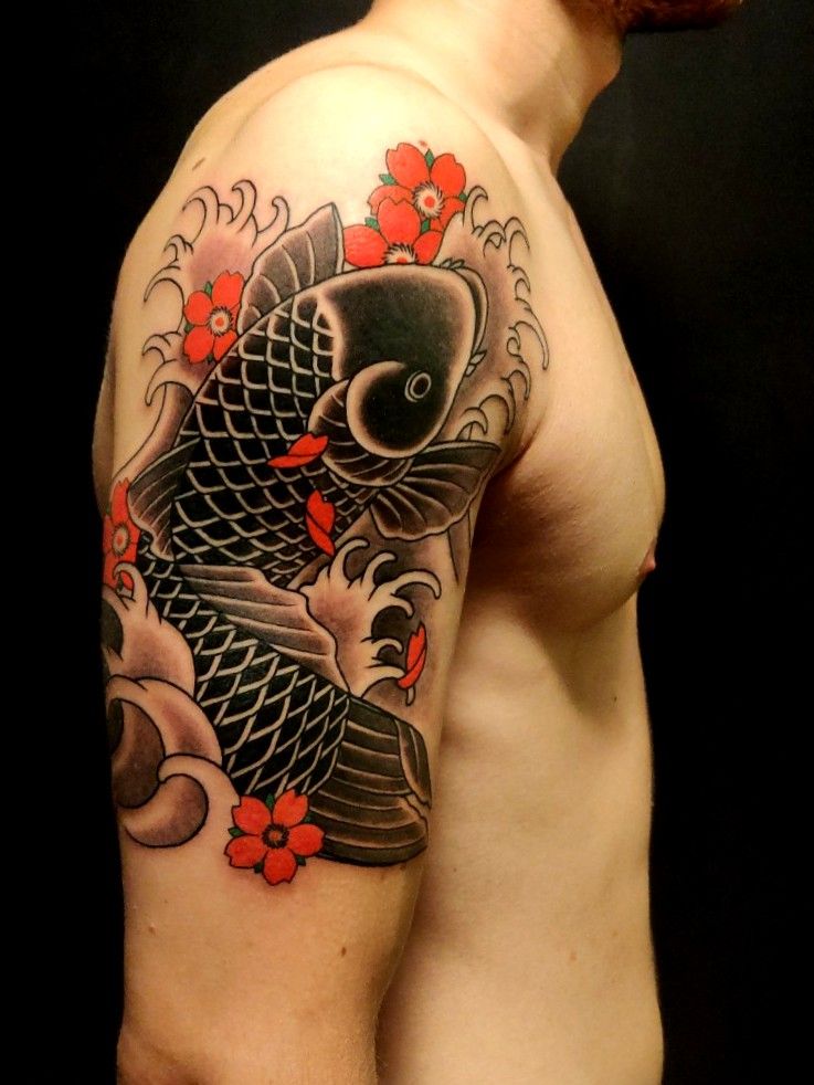 Japanese Koi Fish Oriental on shoulder Tattoo  Flower tatto  Flickr