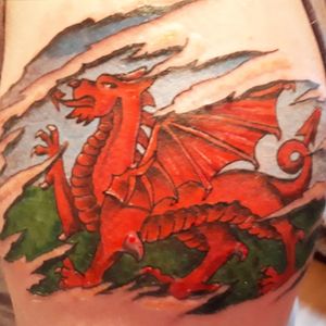 Welsh Dragon Tattoo with Skin Tears #WelshDragon #DragonTattoo #SkinTears #Welsh #Wales 