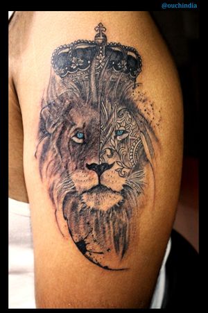 Lion mandala tattoo at OUCHFor bookings call 7382521886, 9848597806.