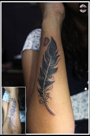 Coverup feather tattoo at OUCHFor bookings call 7382521886, 9848597806.