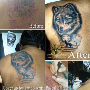 Cover up wolf tattoo by expert cover up tattoo artist Pascal salloum 